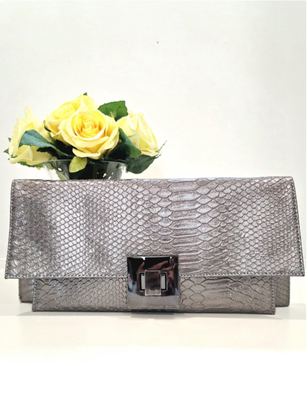 Y2K Brown Couture silver clutch, textured, removable chain
